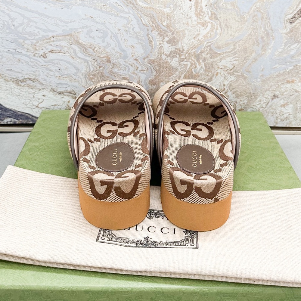 New! Gucci Monogram Jumbo GG Angelina Platform 55mm Slide Sandals - Picture 3 of 9